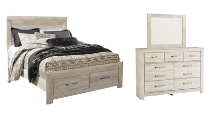 Bellaby Queen Platform Bed with 2 Storage Drawers with Mirrored Dresser
