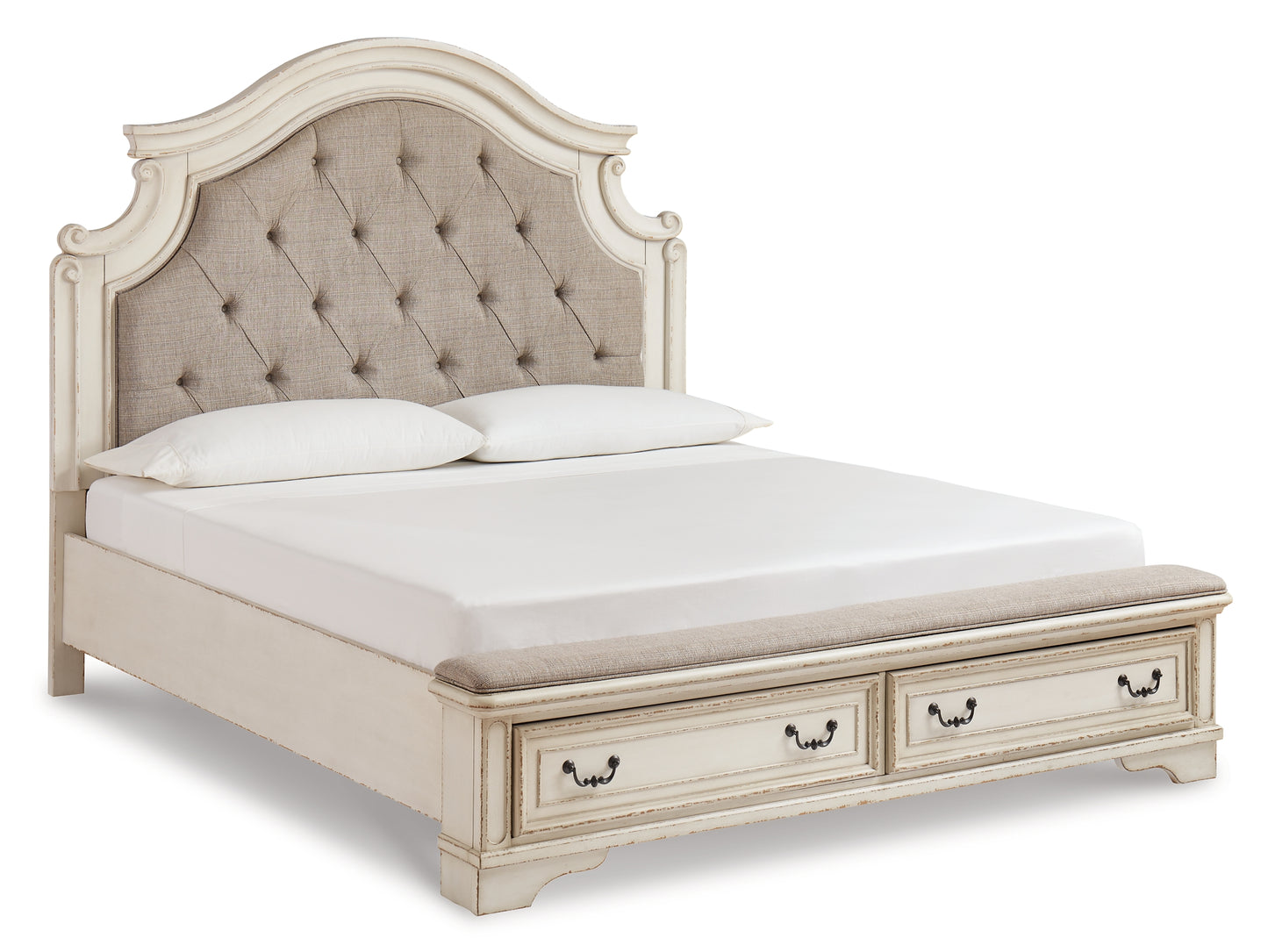 Realyn King Upholstered Bed with Mirrored Dresser