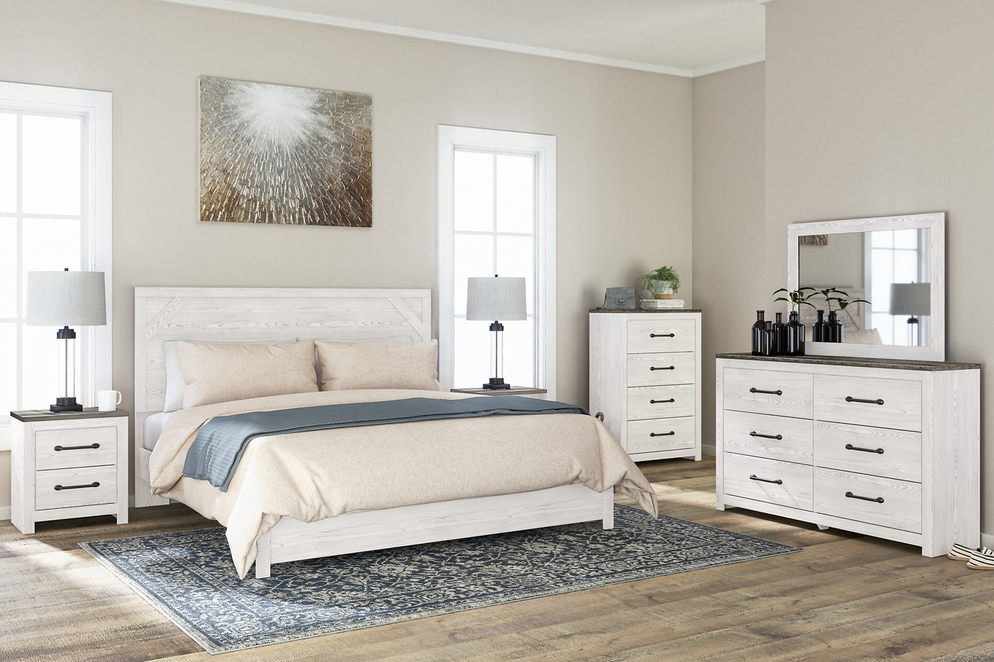 Gerridan King Panel Bed with Mirrored Dresser