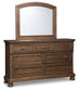 Flynnter King Panel Bed with 2 Storage Drawers with Mirrored Dresser, Chest and Nightstand